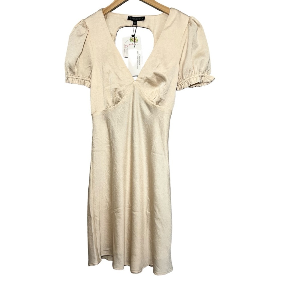 NWT Champagne Satin Puff Sleeve Mini Dress